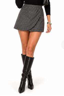 Garnet Hill Wool Blend Gray Retro Faux Wrap Mini Skirt size 6